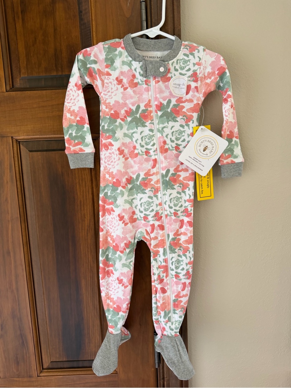 Burt’s Bees Baby Floral Footed Pajamas 12M Organic Cotton NWT